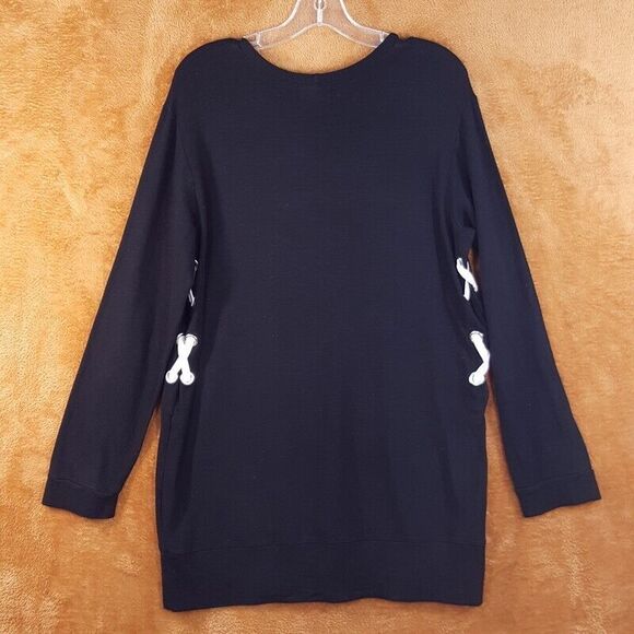 MONROW MOMMY Womens Sweater Maternity Large Black Pullover Tunic Lace Up Knit - Picture 7 of 8